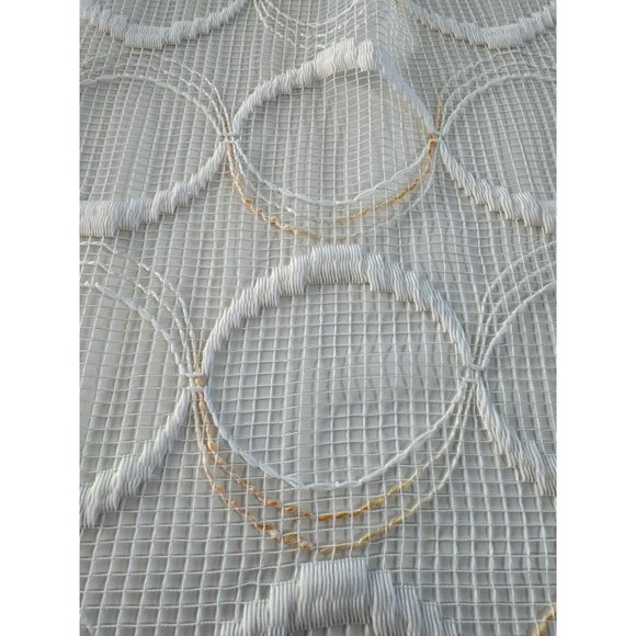 Vintage 70s pleated curtain, white, creamy orange groovy circles, sheer - Picture 6 of 10